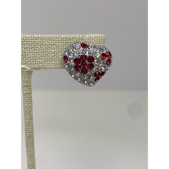 Kirks Folly Hearts and Flowers Stud Earrings Red and Clear Crystal Rhinestones - Picture 5 of 10